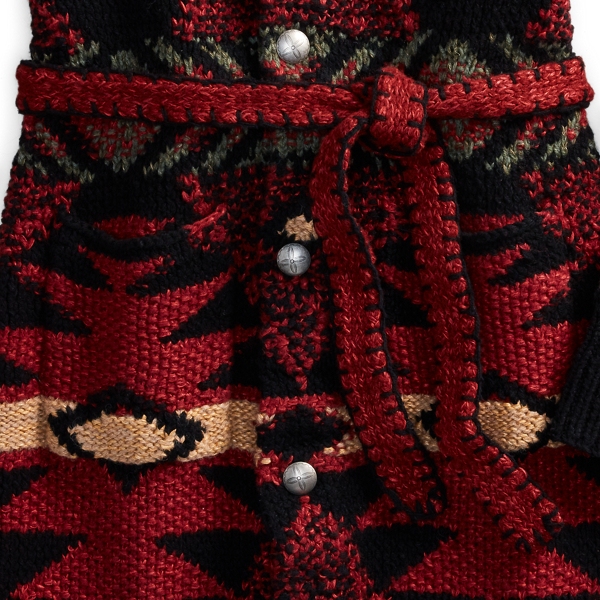 Red Black Multi Hand-Knit Wool-Blend Cardigan RRL 6