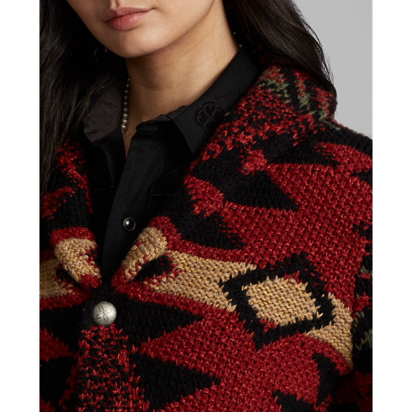 Red Black Multi Hand-Knit Wool-Blend Cardigan RRL 5