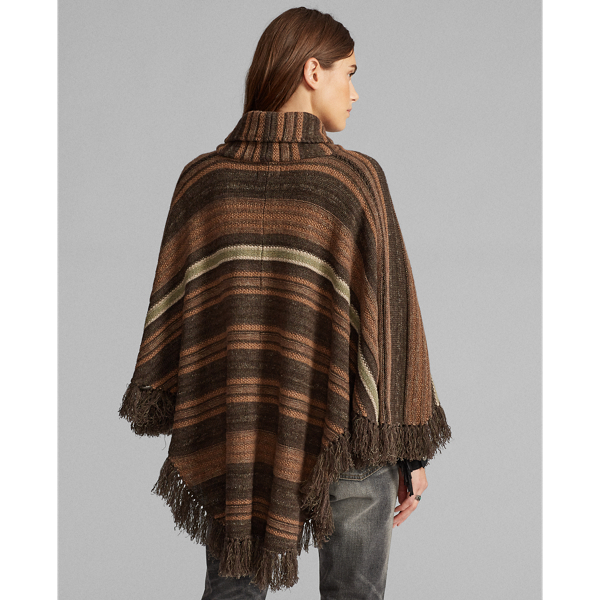 Brown Multi Fringe Linen-Blend Poncho RRL 4