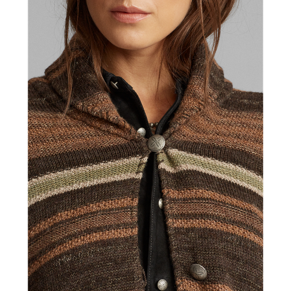 Brown Multi Fringe Linen-Blend Poncho RRL 5