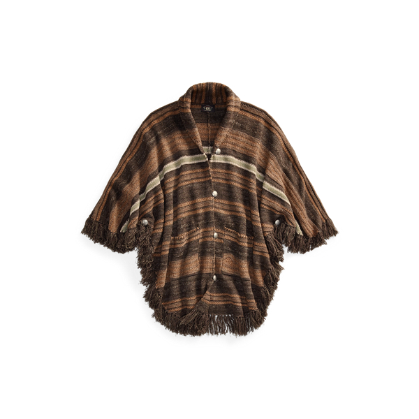 Brown Multi Fringe Linen-Blend Poncho RRL 2