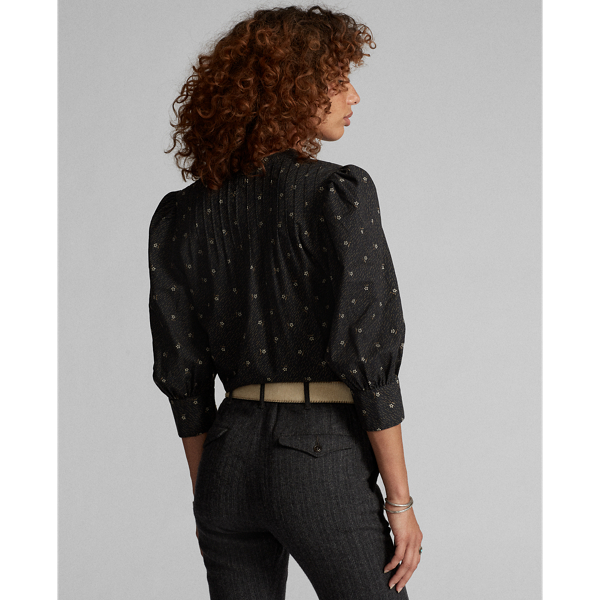 Black Multi Cropped Floral Cotton Blouse RRL 4