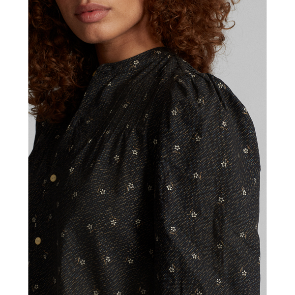 Black Multi Cropped Floral Cotton Blouse RRL 5
