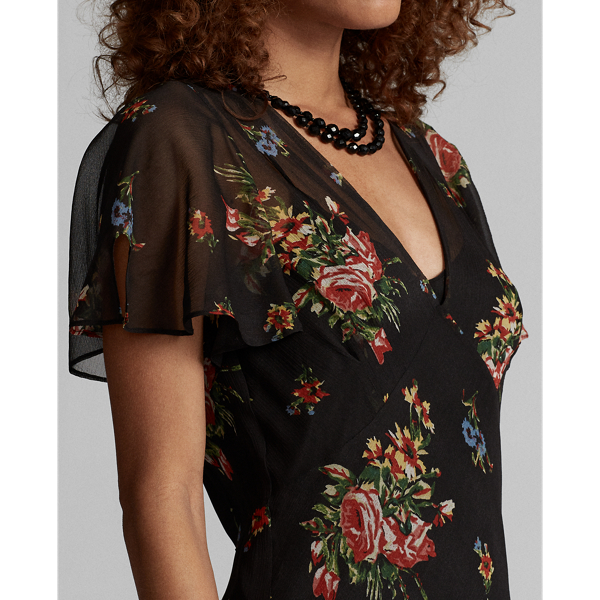 Rl 365 Black Multi Floral Silk Chiffon Dress RRL 6