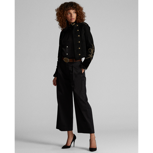 Black Soutache-Trim Cropped Suede Jacket RRL 3
