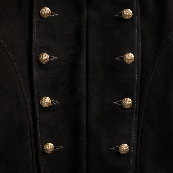 Black Soutache-Trim Cropped Suede Jacket RRL 7