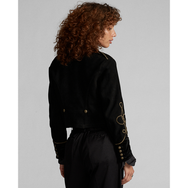 Black Soutache-Trim Cropped Suede Jacket RRL 4