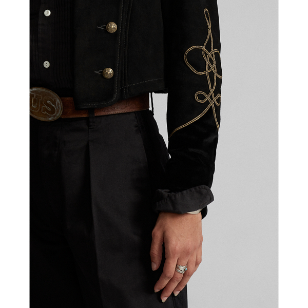Black Soutache-Trim Cropped Suede Jacket RRL 5