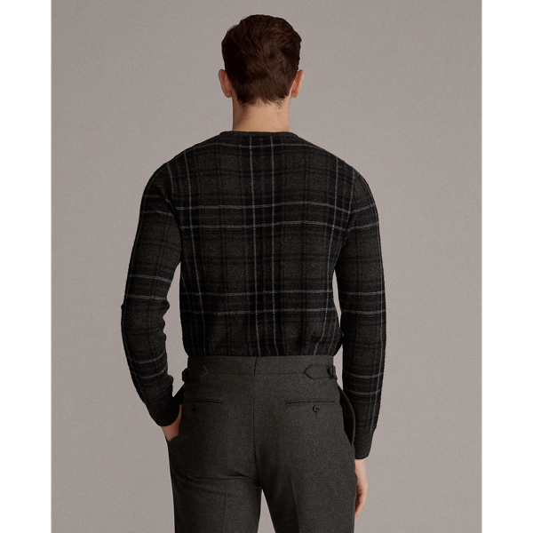 Charcoal Multi Plaid Cashmere Crewneck Jumper Purple Label 4