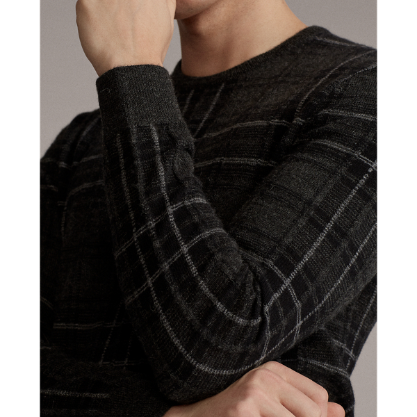 Charcoal Multi Plaid Cashmere Crewneck Jumper Purple Label 5