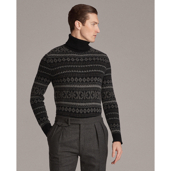Charcoal Multi Fair Isle Cashmere Roll Neck Jumper Purple Label 4