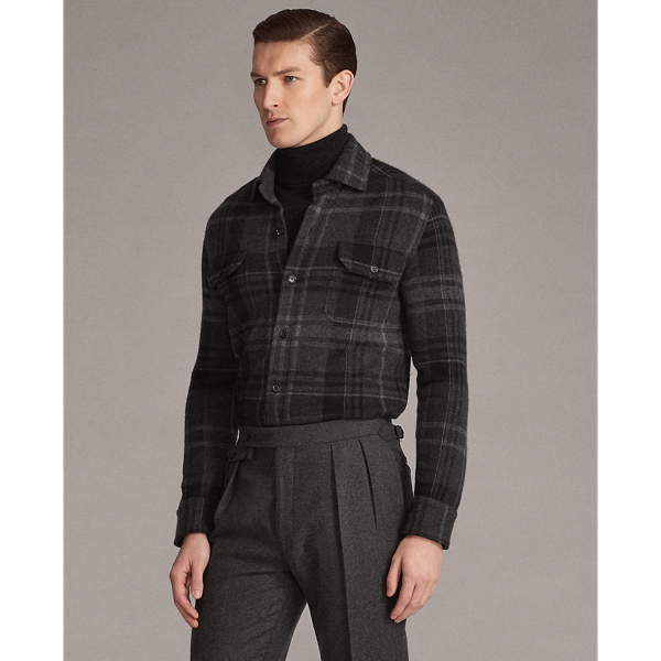 Charcoal Multi Plaid Knit Cashmere-Wool Overshirt Purple Label 4