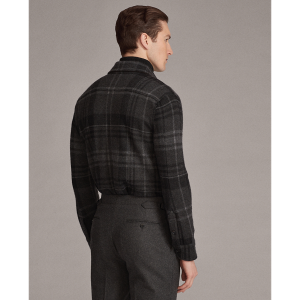 Charcoal Multi Plaid Knit Cashmere-Wool Overshirt Purple Label 5