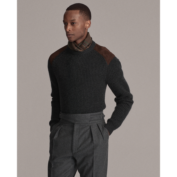 Charcoal Melange Suede-Patch Cashmere Jumper Purple Label 4