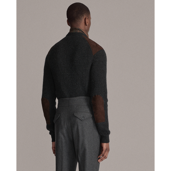 Charcoal Melange Suede-Patch Cashmere Jumper Purple Label 5