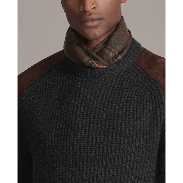 Charcoal Melange Suede-Patch Cashmere Jumper Purple Label 6