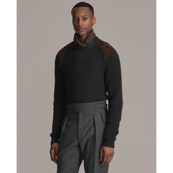 Charcoal Melange Suede-Patch Cashmere Jumper Purple Label 7