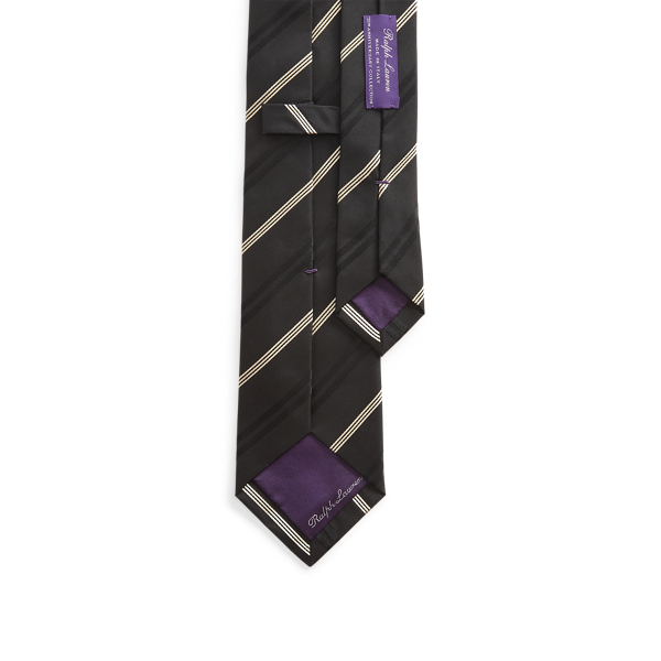 Black/Off White Striped Silk Faille Tie Purple Label 2