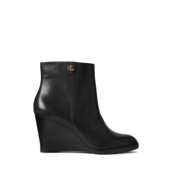 POLO RALPH LAUREN ☆ Shaley Calfskin Wedge Bootie Lauren Ralph Lauren Women's Shaley Leather Calfskin Wedge