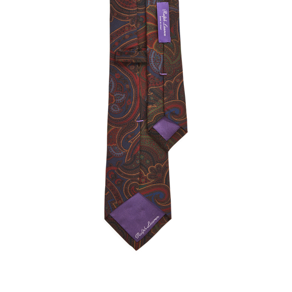 Navy/Wine/Green Paisley Patchwork Silk Tie Purple Label 2
