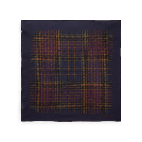 Navy Tartan Silk Pocket Square Purple Label 2