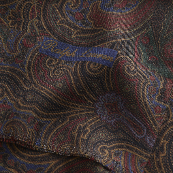 Navy/Wine/Green Paisley Cashmere-Silk Scarf Purple Label 2