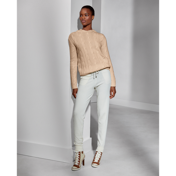 Fawn Melange Cable-Knit Cashmere Hoodie Ralph Lauren Collection 3