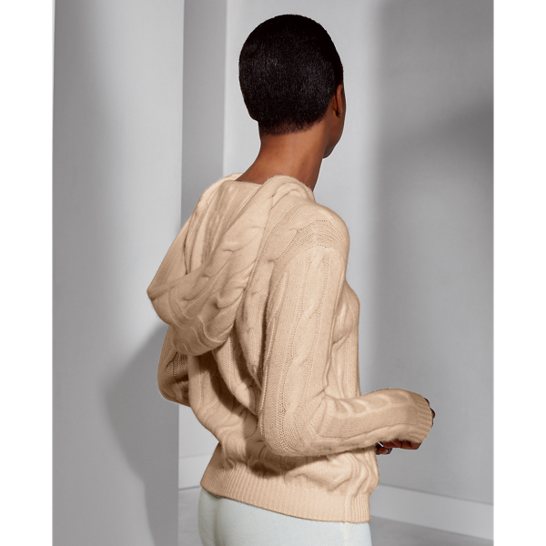 Fawn Melange Cable-Knit Cashmere Hoodie Ralph Lauren Collection 4