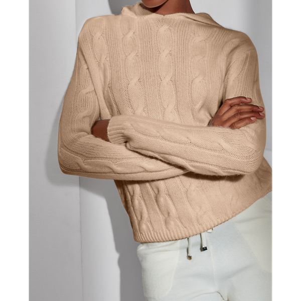Fawn Melange Cable-Knit Cashmere Hoodie Ralph Lauren Collection 5