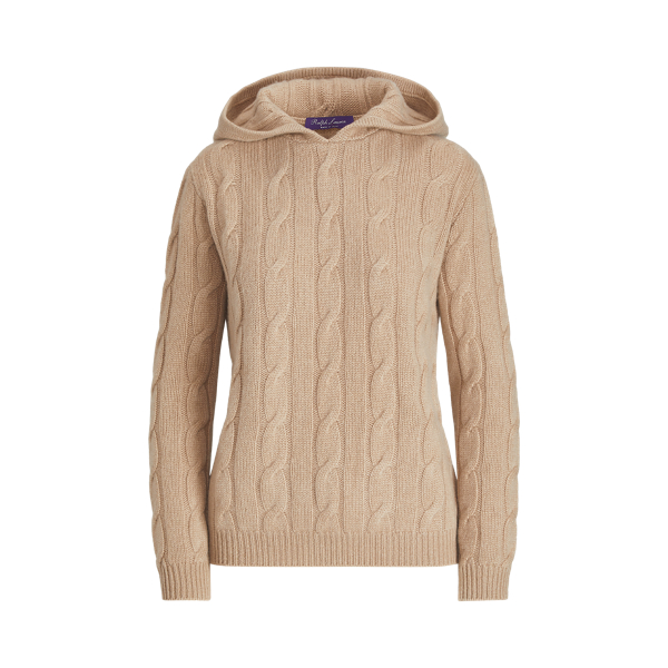Fawn Melange Cable-Knit Cashmere Hoodie Ralph Lauren Collection 2