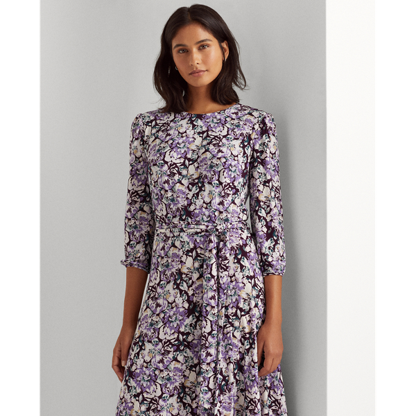 Raisin/Purple/Multi Floral Balloon-Sleeve Dress Lauren 3