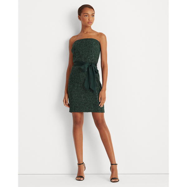 Robe bustier &agrave; dentelle et sequins Lauren en Pin profond 4