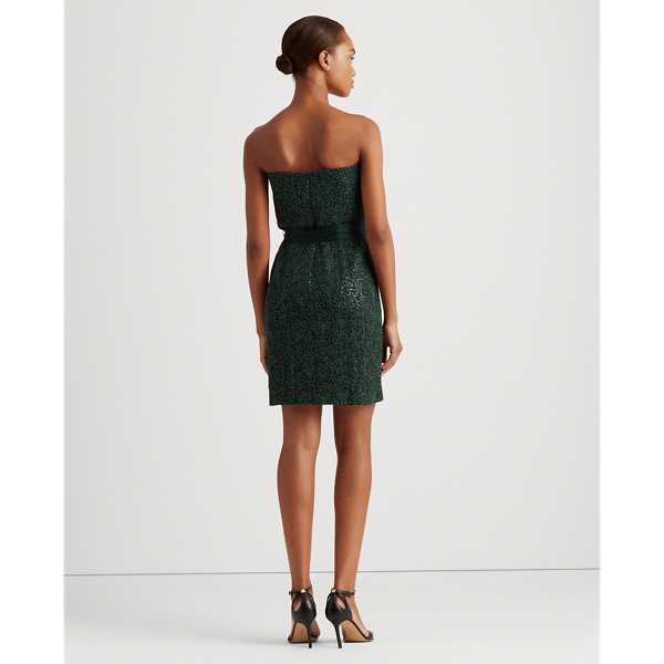 Robe bustier &agrave; dentelle et sequins Lauren en Pin profond 5