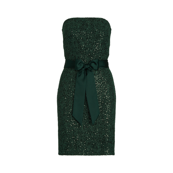 Robe bustier &agrave; dentelle et sequins Lauren en Pin profond 2