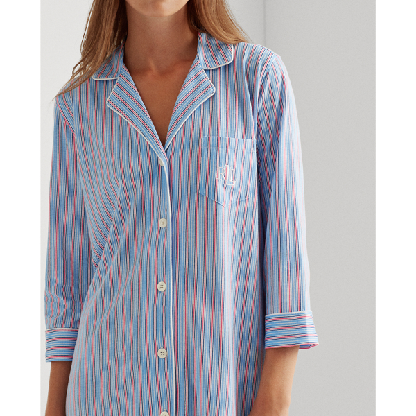 Blue Stripe Cotton-Blend Sleep Shirt Lauren 4