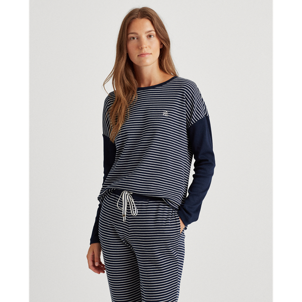 Navy Stripe Logo Cotton-Blend Sleep Set Lauren 3