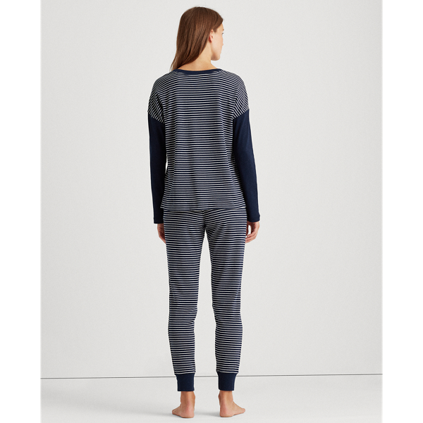 Navy Stripe Logo Cotton-Blend Sleep Set Lauren 4