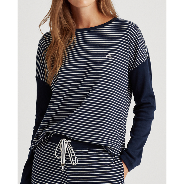 Navy Stripe Logo Cotton-Blend Sleep Set Lauren 5