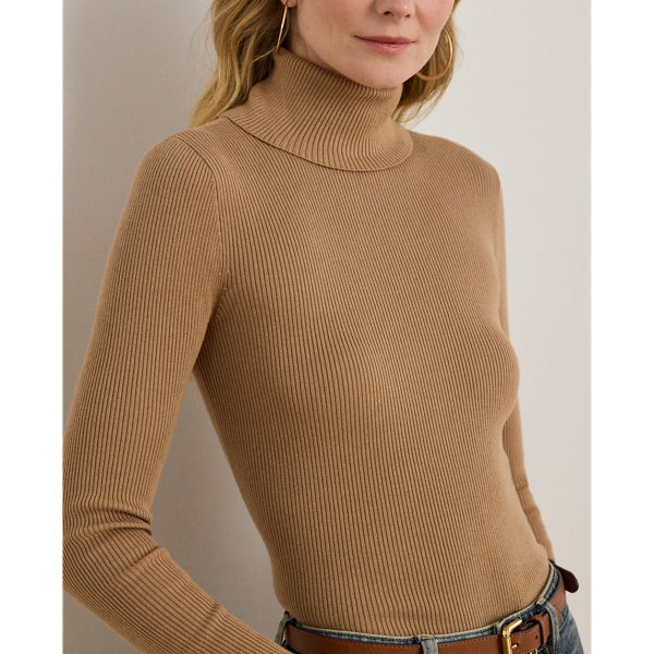 Classic Camel Ribbed Roll Neck Jumper Lauren 6