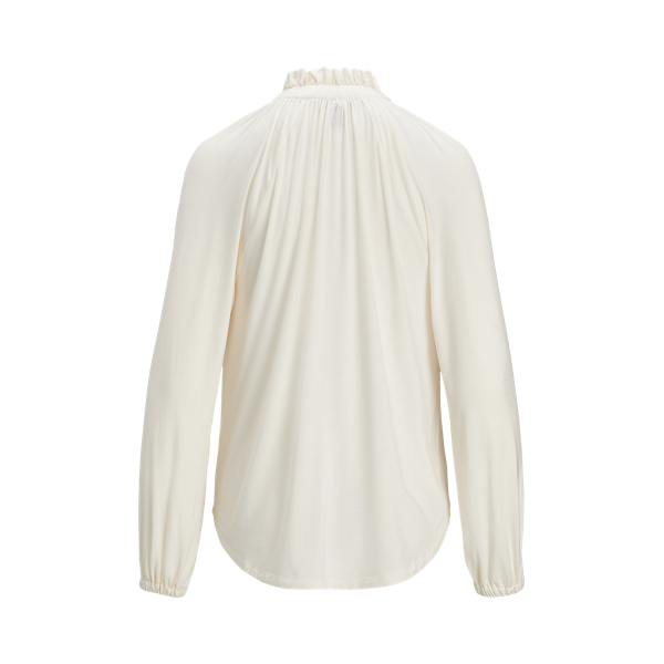 Mascarpone Cream Stretch Jersey Tie-Neck Top Lauren 2