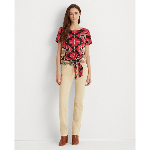 Tan Multi Southwestern-Print Tie-Waist Jersey Tee Lauren 4