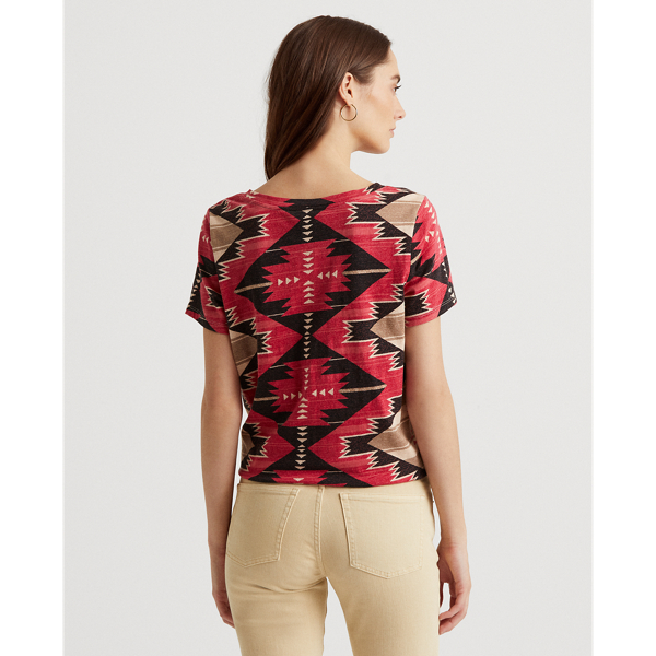 Tan Multi Southwestern-Print Tie-Waist Jersey Tee Lauren 5