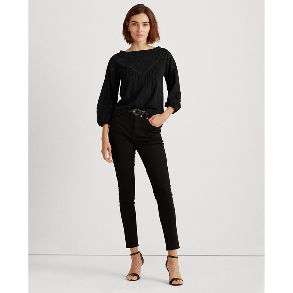 Embroidered Slub Jersey Top Lauren in Black 4