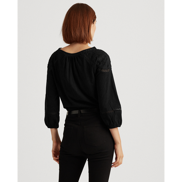 Embroidered Slub Jersey Top Lauren in Black 5