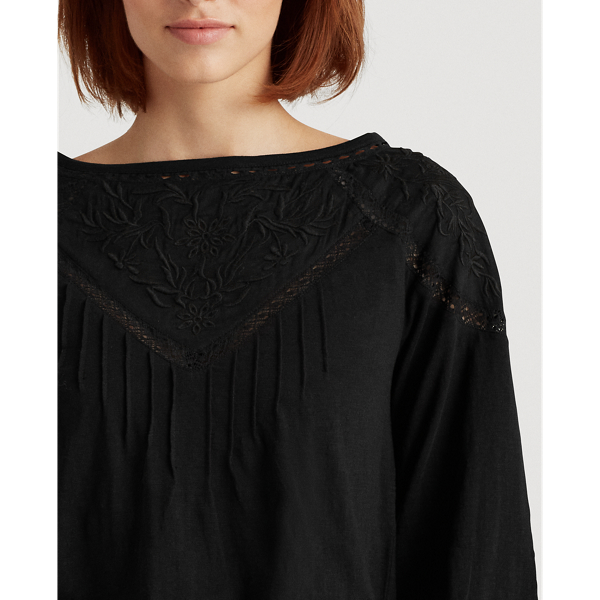 Embroidered Slub Jersey Top Lauren in Black 6