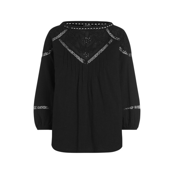Embroidered Slub Jersey Top Lauren in Black 2