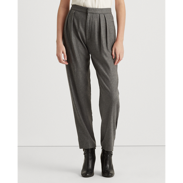 Lexington Grey Heather Pleated Wool Twill High-Rise Trouser Lauren 4