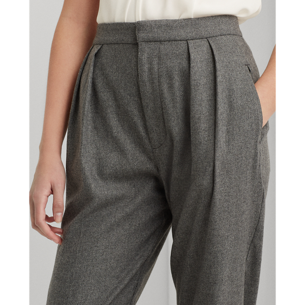 Lexington Grey Heather Pleated Wool Twill High-Rise Trouser Lauren 6
