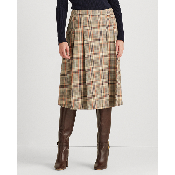 Orange Multi Plaid Cotton-Wool Skirt Lauren 4