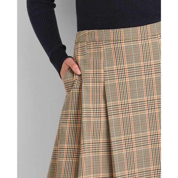 Orange Multi Plaid Cotton-Wool Skirt Lauren 6